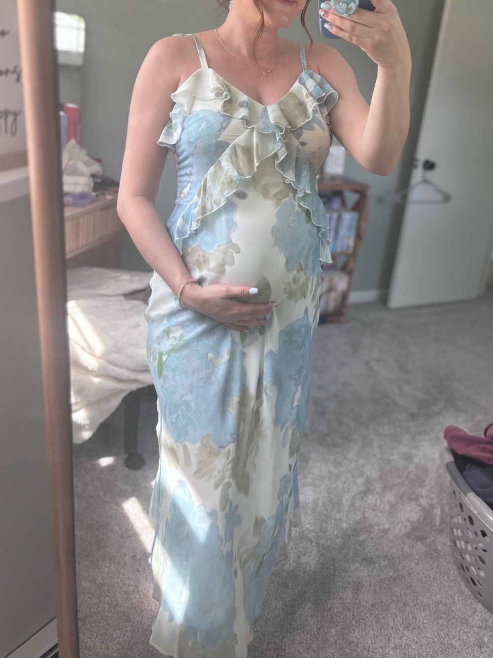 Taylor Light Blue and Cream Floral Ruffle Slip
